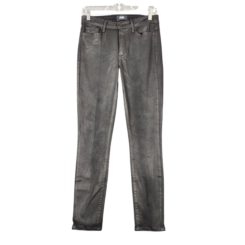 Paige Hoxton Ankle Coated Black Skinny Jeans High Rise Size 27 Leather Look